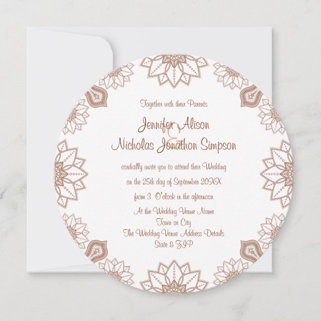 Invitación Cualquier Boda de patrón de estilo Henna Mandala e (Anverso)