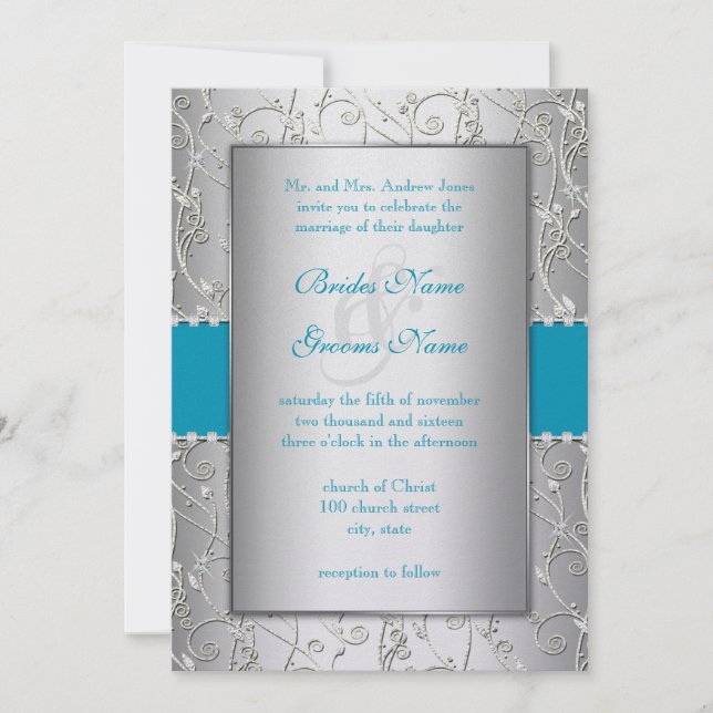 Invitación Cualquier Boda giratorio plateado de color (Anverso)