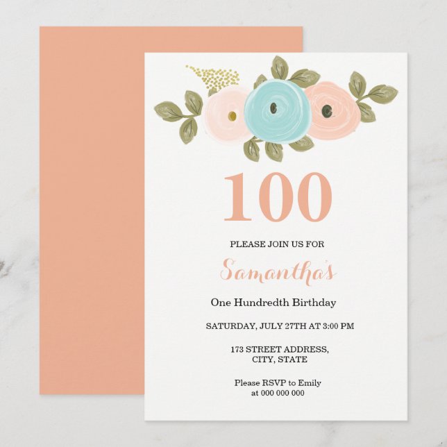 Invitación Cualquier Bonito floral de la edad Invite a cumpli (Anverso / Reverso)