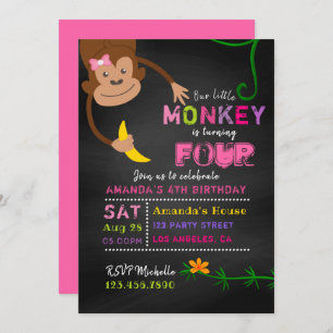 Invitación Cualquier Chalkboard de Edad Chica de Monos Pequeñ