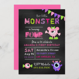 Invitación Cualquier Chalkboard de Edad Pequeño Monstruo Chic