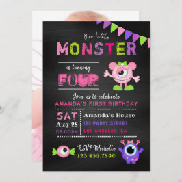 Invitación Cualquier Chalkboard de Edad Pequeño Monstruo Chic