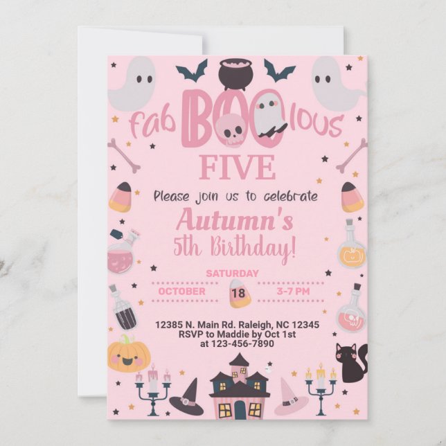 Invitación CUALQUIER chica DE Halloween Fab-boo-lous DE LA ED (Anverso)