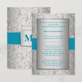 Invitación Cualquier color plateado mostrado con Boda azul tu