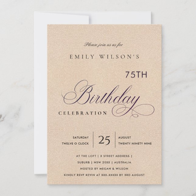 INVITACIÓN CUALQUIER CUALQUIER CUMPLEAÑOS DE PURPURINA RUBOR  (Anverso)