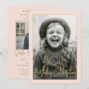 Invitación Cualquier Cumpleaños 2 Foto Chic Rosa y Dorado Fie