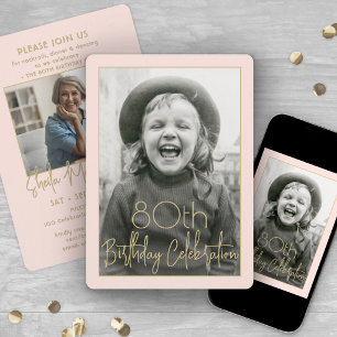 Invitación Cualquier Cumpleaños 2 Foto Chic Rosa y Dorado Fie