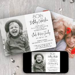 Invitación Cualquier Cumpleaños 2 Foto Sencilla Fiesta en Bla