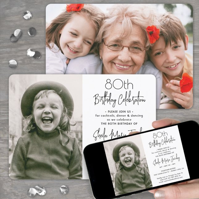 Invitación Cualquier Cumpleaños 2 Foto Sencilla Fiesta en Bla (Subido por el creador)
