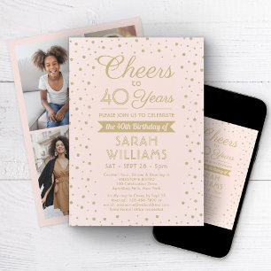Invitación Cualquier Cumpleaños Aplausos Rosa y Dorado 4 Foto