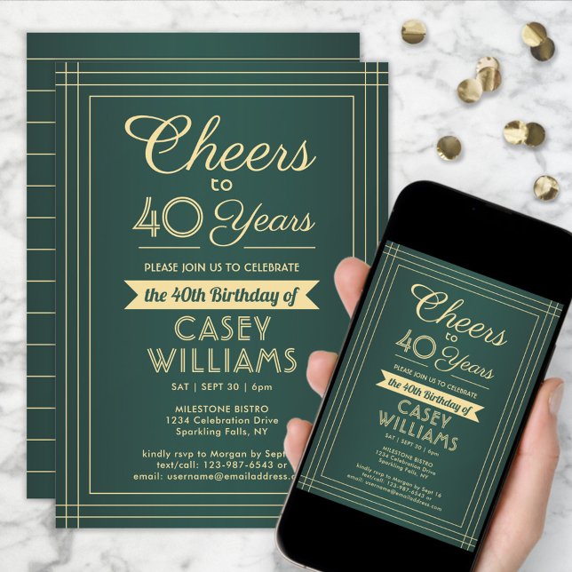 Invitación Cualquier Cumpleaños Cheers Clásico Borde Verde y  (Subido por el creador)