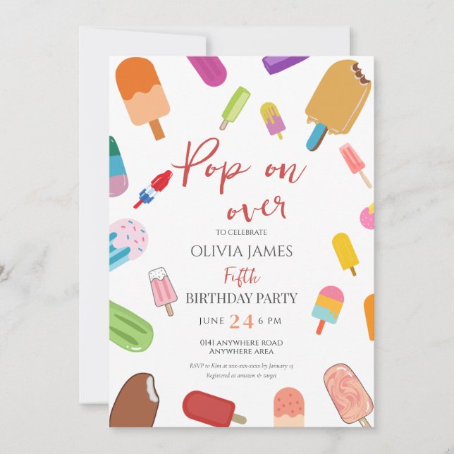 Invitación Cualquier cumpleaños de helados de verano de edad (Anverso)