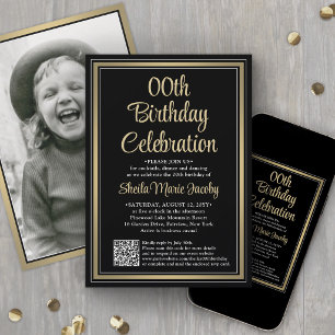 Invitación Cualquier Cumpleaños • Foto y Código QR Fiesta Neg