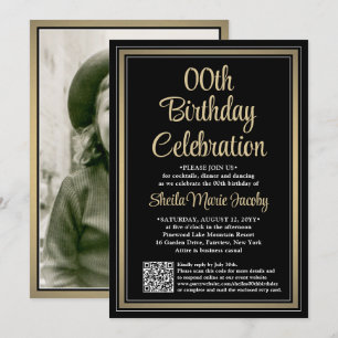 Invitación Cualquier Cumpleaños • Foto y Código QR Fiesta Neg