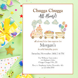 Invitación Cualquier cumpleaños Watercolor Brown Train Fun Ex