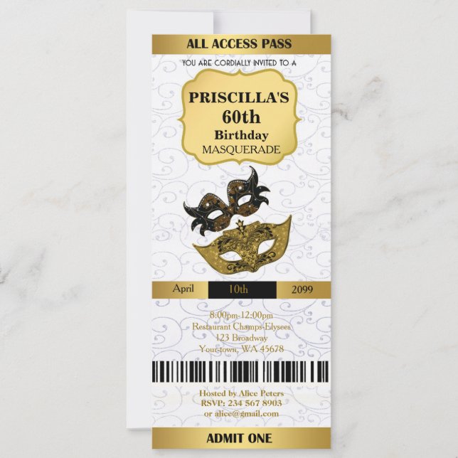 Invitación cualquier edad, 60 años, Invitation Ticket Birthda (Anverso)