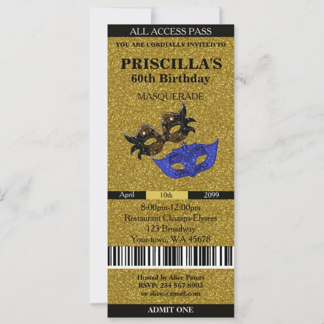 Invitación cualquier edad, 60 años, Invitation Ticket Birthda (Anverso)