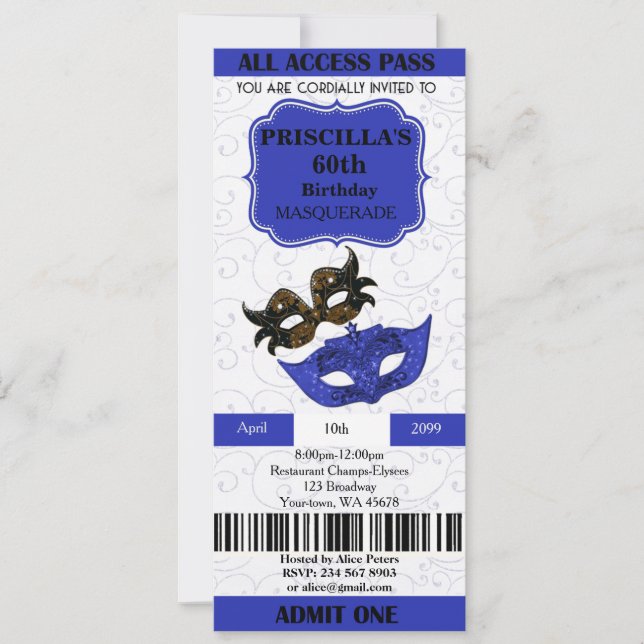 Invitación cualquier edad, 60 años, Invitation Ticket Birthda (Anverso)