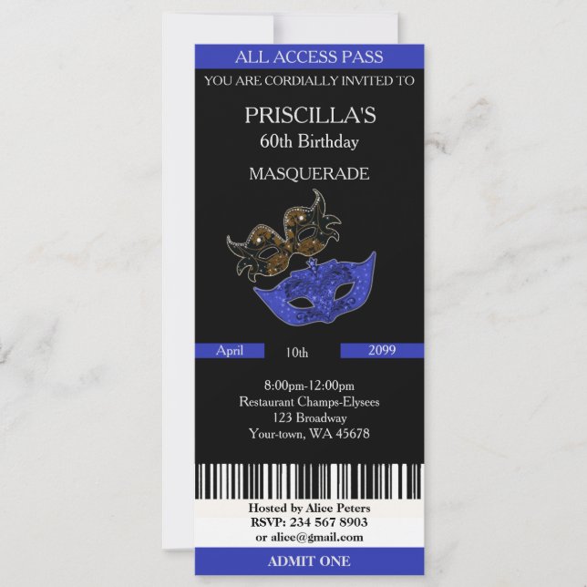 Invitación cualquier edad, 60 años, Invitation Ticket Birthda (Anverso)