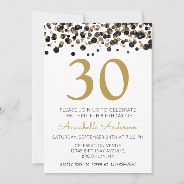 Invitación Cualquier edad Adulto Cumpleaños Purpurina de Oro  (Anverso)