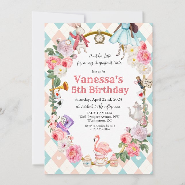 Invitación CUALQUIER EDAD - Alicia afroamericana en el país d (Anverso)