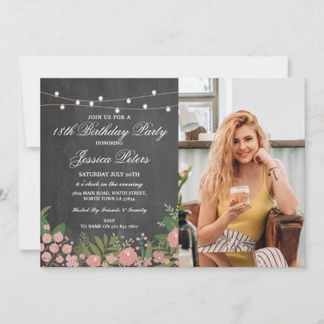 Invitación Cualquier Edad Alza Flores Florales De Fiesta De C (Anverso)