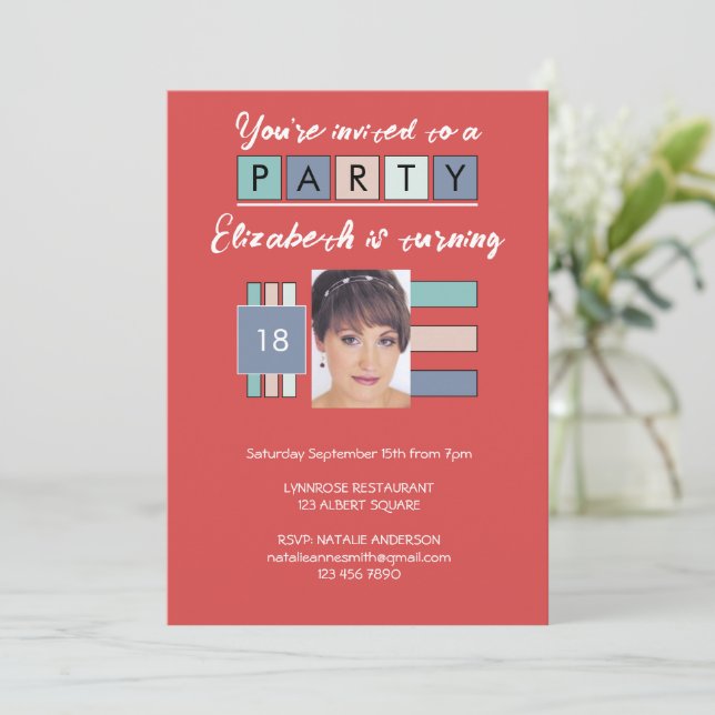 Invitación Cualquier edad añada foto nombre fiesta de cumplea (Anverso de pie)