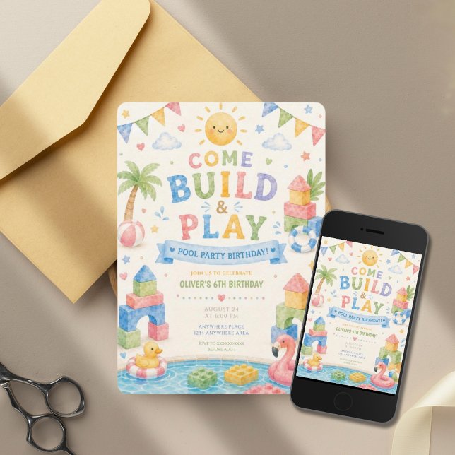 Invitación Cualquier edad, Bloques de construcción cumpleaños (Subido por el creador)