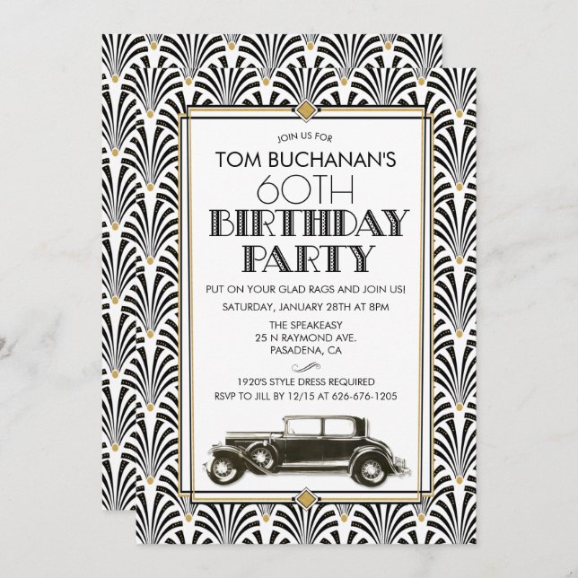 Invitación CUALQUIER EDAD - Cumpleaños Art Deco Gatsby por in (Anverso / Reverso)