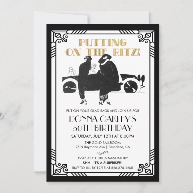 Invitación CUALQUIER EDAD - Cumpleaños Art Deco Gatsby por in (Anverso)