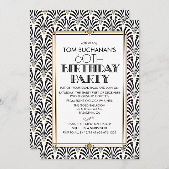 Invitación CUALQUIER EDAD - Cumpleaños Art Deco Gatsby por in (Anverso / Reverso)