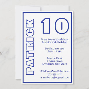 Invitación Cualquier Edad Cumpleaños Blanco y Azul Real