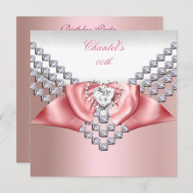 Invitación Cualquier Edad Cumpleaños Coral Pink 2 Bow Peach (Anverso / Reverso)