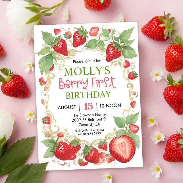 Invitación CUALQUIER EDAD - Cumpleaños de Fresa Muy Frutal (Subido por el creador)