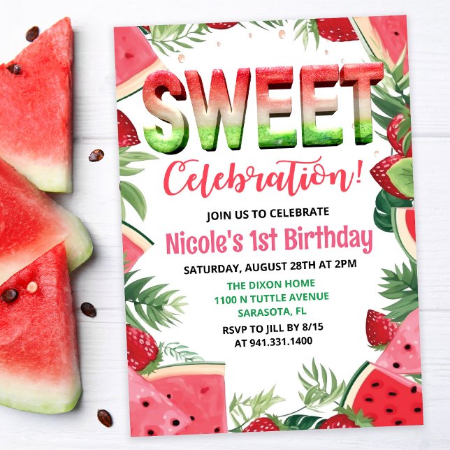 Invitación CUALQUIER EDAD - Cumpleaños de Sandía Fruta Acuare (Subido por el creador)