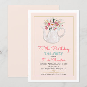 Invitación CUALQUIER EDAD - Cumpleaños de té en tetera floral