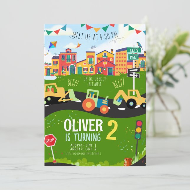 Invitación Cualquier edad, cumpleaños del tractor verde (Anverso de pie)