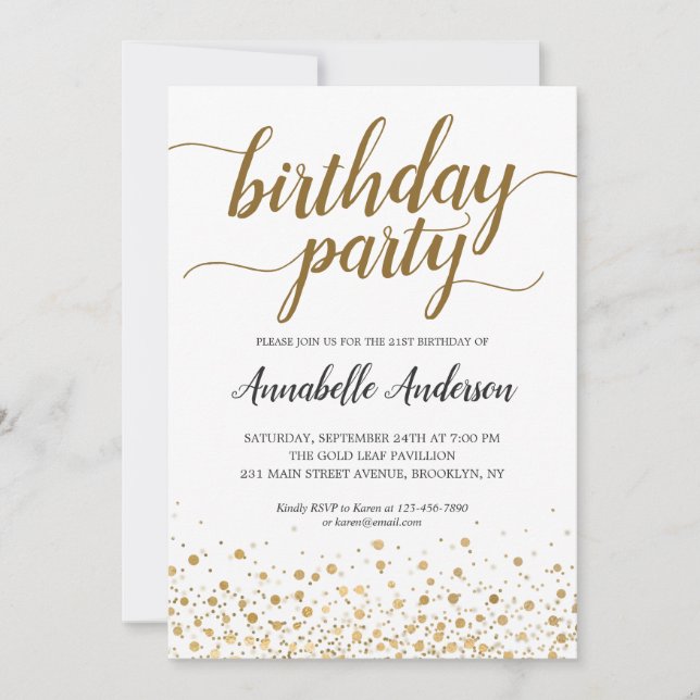 Invitación Cualquier Edad Cumpleaños Moderno Gold Confetti Do (Anverso)