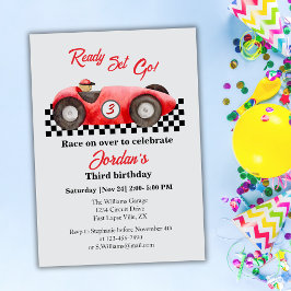 Invitación Cualquier Edad Cumpleaños Red Race Car Ready Go