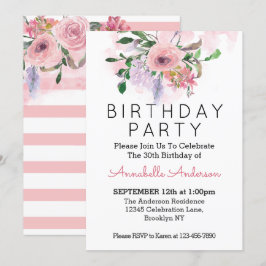 Invitación Cualquier edad Cumpleaños Rubor Pink Rose Floral W