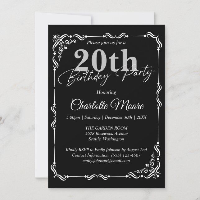 Invitación Cualquier edad de natalidad blanca y negra moderna (Anverso)