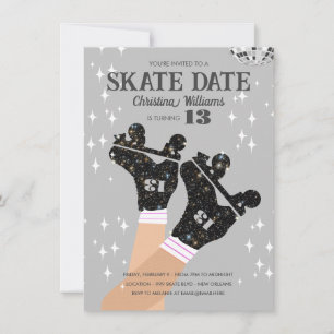 Invitación Cualquier Edad Disco Gris Roller Skate Cumpleaños