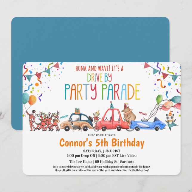 Invitación CUALQUIER EDAD - Fiesta de cumpleaños de coche Fie (Anverso / Reverso)