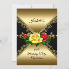 Invitación Cualquier edad Fiesta de cumpleaños Oro negro Rose