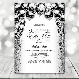Invitación Cualquier Edad Globos Blancos Negros Sorpresa Cump