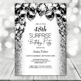 Invitación Cualquier Edad Globos Blancos Negros Sorpresa Cump