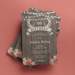 Invitación CUALQUIER EDAD Hembra Rústica Floral Antlers Banne