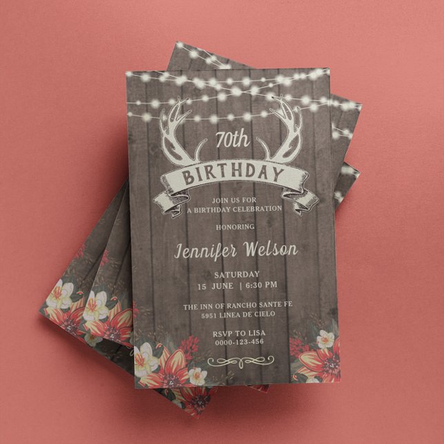 Invitación CUALQUIER EDAD Hembra Rústica Floral Antlers Banne (Subido por el creador)
