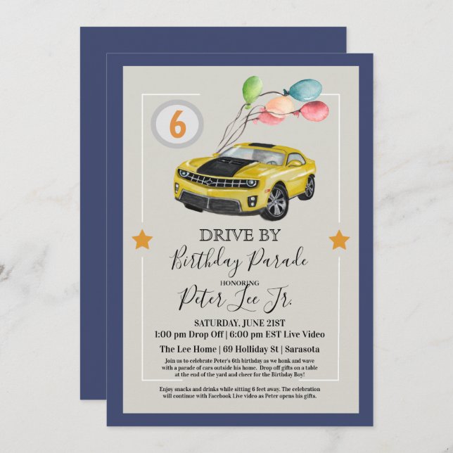 Invitación CUALQUIER EDAD: Impulso De La Fiesta Del Cumpleaño (Anverso / Reverso)