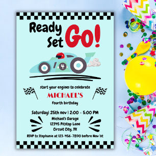 Invitación Cualquier Edad Juego Listo para Cumpleaños Ir Carr
